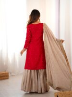 Red Color Chinon Silk Fabric Pearl Work Sharara Suit