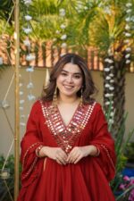 Red Color Cosmos Fabric Real Mirror Work Palazzo Set