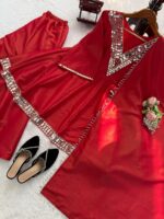 Red Color Cosmos Fabric Real Mirror Work Palazzo Set