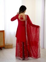 Red Color Faux Georgette Fabric Sequence Work Palazzo Suit