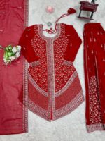 Red Color Faux Georgette Fabric Sequence Work Palazzo Suit