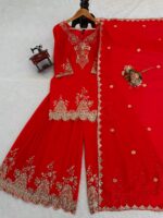 Red Color Faux Georgette Fabric Sequence Work Sharara Set
