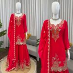 Red Color Faux Georgette Fabric Sequence Work Sharara Set