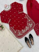 Red Color Jimmy Choo Fabric Pearl Work Palazzo Suit