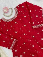 Red Color Jimmy Choo Fabric Pearl Work Palazzo Suit