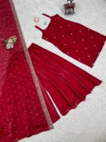 Red Color Jimmy Choo Fabric Sequence Work Palazzo Set