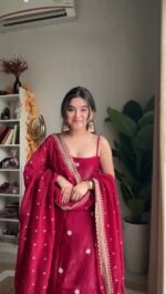 Red Color Jimmy Choo Fabric Sequence Work Palazzo Set