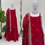 Red Color Jimmy Choo Fabric Sequence Work Palazzo Set