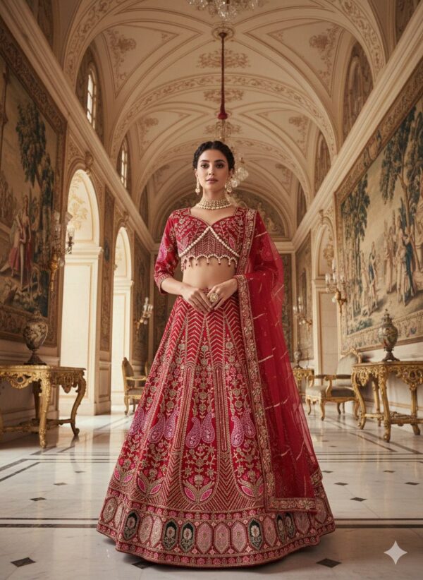Red Color Kasturi Silk Fabric Sequence Work Bridal Lehenga