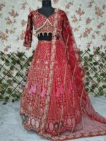 Red Color Kasturi Silk Fabric Sequence Work Bridal Lehenga