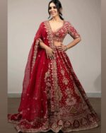 Red Color Malai Satin Fabric Sequence Work Bridal Lehenga
