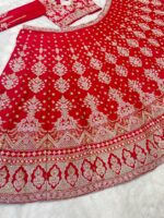 Red Color Malai Satin Fabric Sequence Work Bridal Lehenga