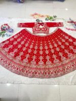 Red Color Malai Satin Fabric Sequence Work Bridal Lehenga