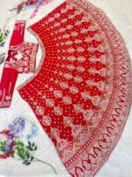Red Color Malai Satin Fabric Sequence Work Bridal Lehenga