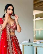 Red Color Malai Satin Fabric Sequence Work Bridal Lehenga