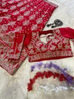 Red Color Malai Satin Fabric Sequence Work Bridal Lehenga