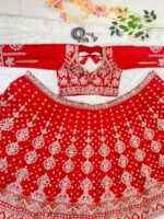 Red Color Malai Satin Fabric Sequence Work Bridal Lehenga