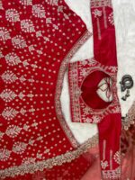 Red Color Malai Satin Fabric Sequence Work Bridal Lehenga