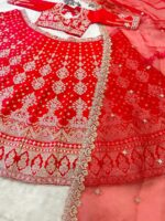 Red Color Malai Satin Fabric Sequence Work Bridal Lehenga