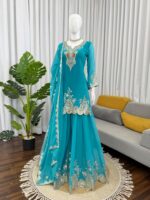 Sky Color Faux Georgette Fabric Sequence Work Sharara Set