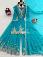Sky Color Faux Georgette Fabric Sequence Work Sharara Set