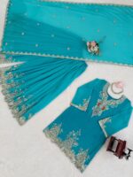 Sky Color Faux Georgette Fabric Sequence Work Sharara Set