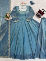 Sky Color Fendi Silk Fabric Sequence Work Palazzo Set