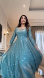 Sky Color Fendi Silk Fabric Sequence Work Palazzo Set