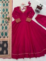 Sukhmani Gambhir Dark Pink Color Chinon Silk Fabric Sequence Work Gown