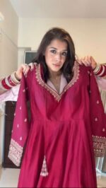 Sukhmani Gambhir Dark Pink Color Chinon Silk Fabric Sequence Work Gown