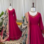 Sukhmani Gambhir Dark Pink Color Chinon Silk Fabric Sequence Work Gown