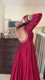 Sukhmani Gambhir Dark Pink Color Chinon Silk Fabric Sequence Work Gown