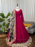 Sukhmani Gambhir Dark Pink Color Chinon Silk Fabric Sequence Work Gown