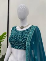 Teal Blue Color Faux Georgette Fabric Sequence Work Lehenga