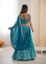 Teal Blue Color Faux Georgette Fabric Sequence Work Lehenga