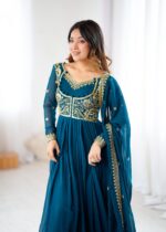 Teal Blue Color Faux Georgette Fabric Sequence Work Suit