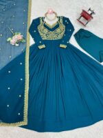 Teal Blue Color Faux Georgette Fabric Sequence Work Suit