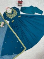 Teal Blue Color Faux Georgette Fabric Sequence Work Suit