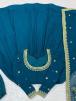 Teal Blue Color Faux Georgette Fabric Sequence Work Suit