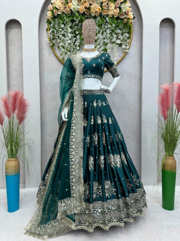 Teal Blue Color Japan Satin Fabric Sequence Work Lehenga
