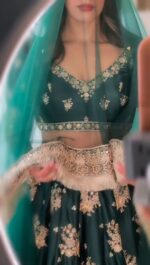 Teal Blue Color Japan Satin Fabric Sequence Work Lehenga