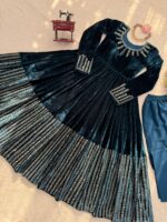 Teal Blue Color Viscose Velvet Fabric Sequence Work Suit