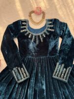 Teal Blue Color Viscose Velvet Fabric Sequence Work Suit