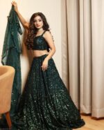 Teal Green Color Tapeta Satin Silk Fabric Sequence Work Lehenga