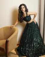 Teal Green Color Tapeta Satin Silk Fabric Sequence Work Lehenga