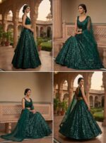 Teal Green Color Tapeta Satin Silk Fabric Sequence Work Lehenga