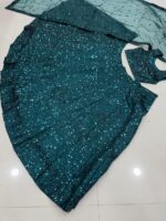 Teal Green Color Tapeta Satin Silk Fabric Sequence Work Lehenga
