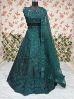 Teal Green Color Tapeta Satin Silk Fabric Sequence Work Lehenga