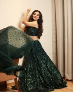 Teal Green Color Tapeta Satin Silk Fabric Sequence Work Lehenga