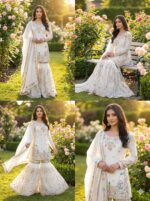 White Color Jimmy Choo Fabric Pearl Work Sharara Set